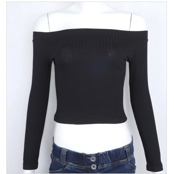 Women’s Black Off Shoulder Long Sleeve Crop Top - Picture 5 of 8